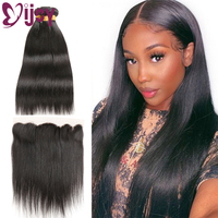 IJOY Straight Bundles With Frontal Brazilian Human Hair Bundles With 13x4 Frontal Natural Color Human Hair Bundles With Frontal