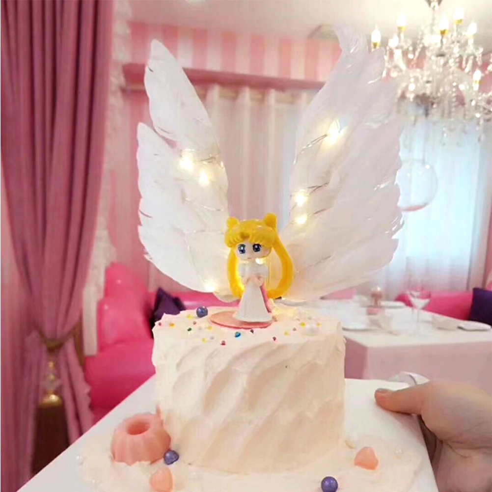 

4pcs Cake Topper Wing Shape Acrylic Birthday Cake Inserts For Party Kids Baby Shower Cupcake Decor Pink Black White