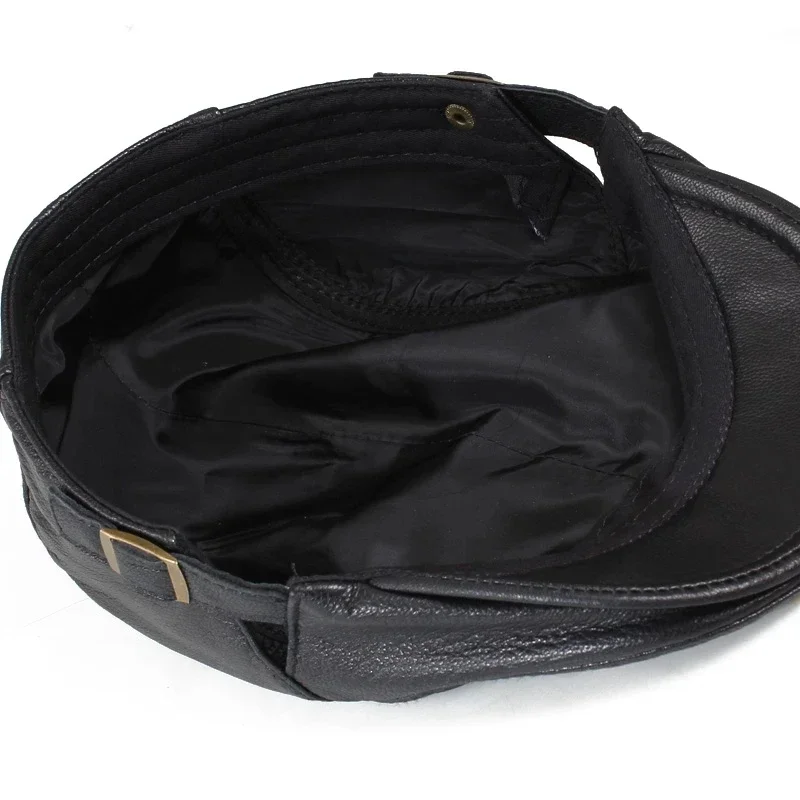 Outdoor Unisex Genuine Leather Duckbill Boina Thin Berets Hats For Men/Women Leisure Black/Brown 54-61cm Fitted Cabbie Bonnet