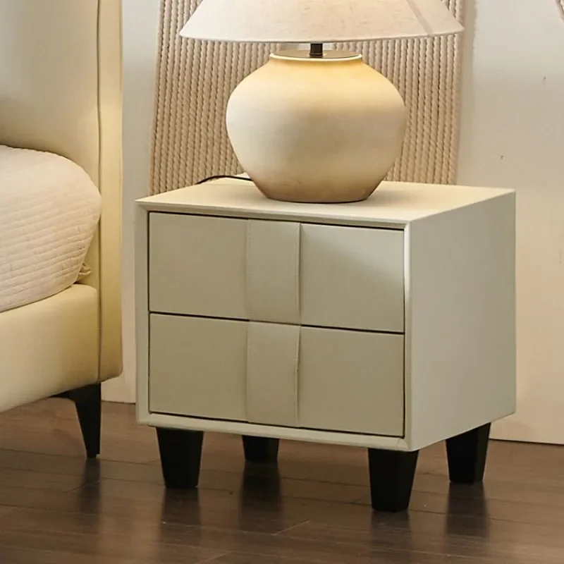 Wabi Sabi Cream Tufted Drawer Bedside Cabinet Soft Leather Wrapped Small Apartment Bedroom Decor Storage Nightstand
