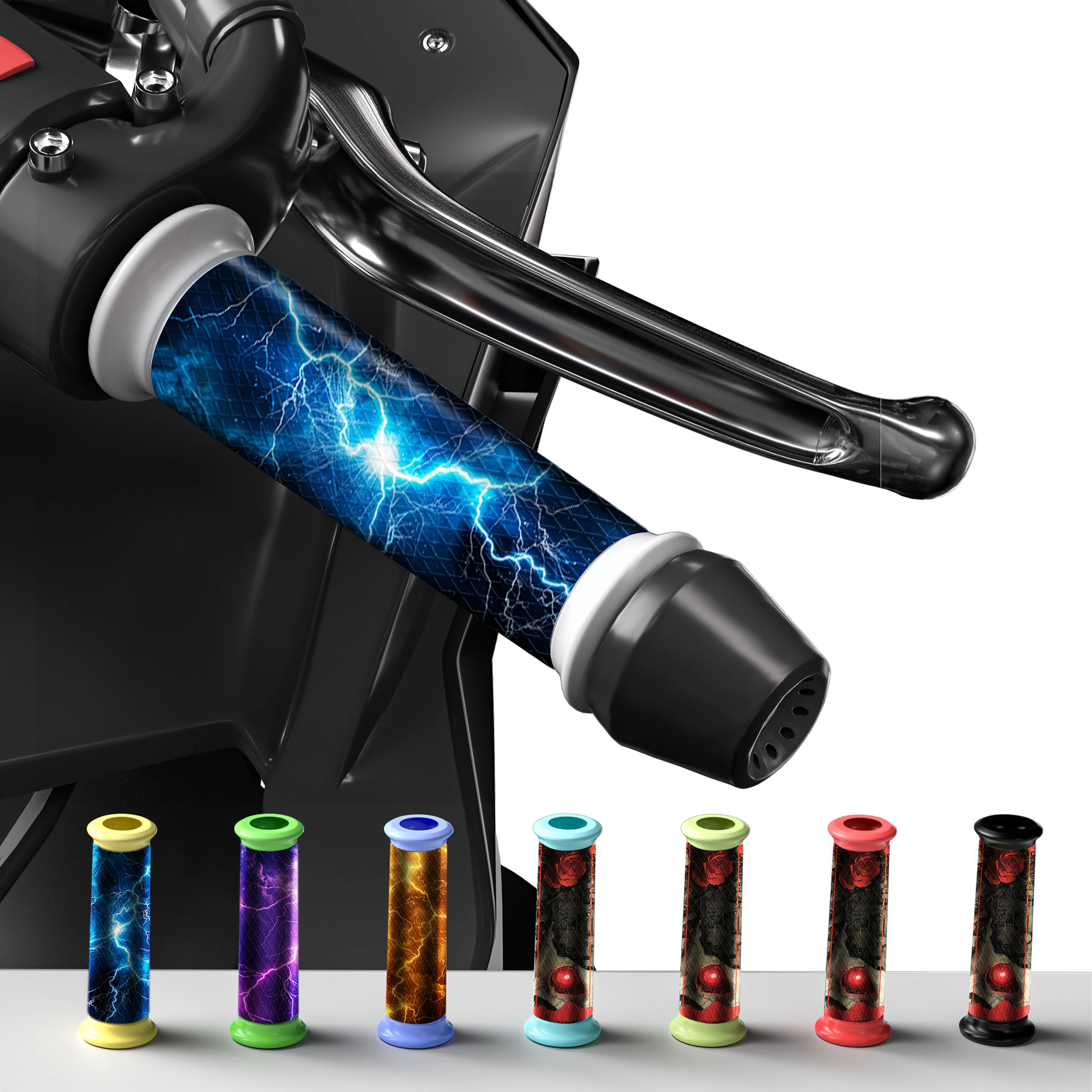 2Pcs Cool Flash Lightning Handlebar Vinyl Decals, Tech‑Style Stickers for Honda Yamaha BMW Motorcycle DIY Modification Decor