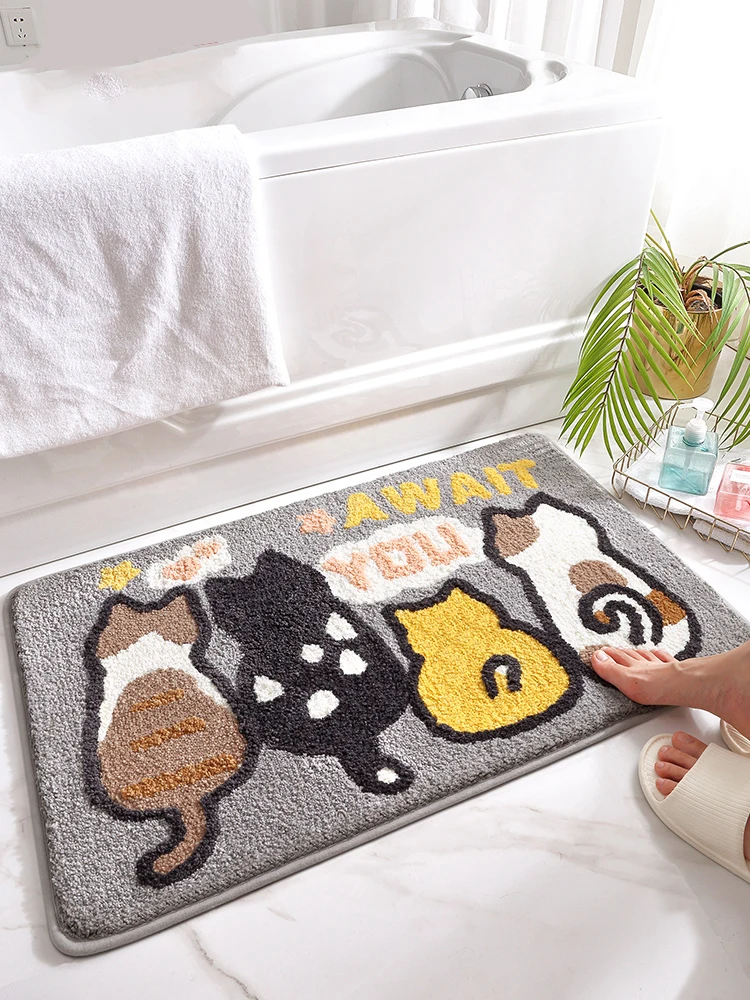 

Впитывающий коврик для ванной, противоскользящий придверный коврик, домашний ковер из волокнистого материала, скандинавский стиль, машинное плетение, моющийся, с мультяшным рисунком
