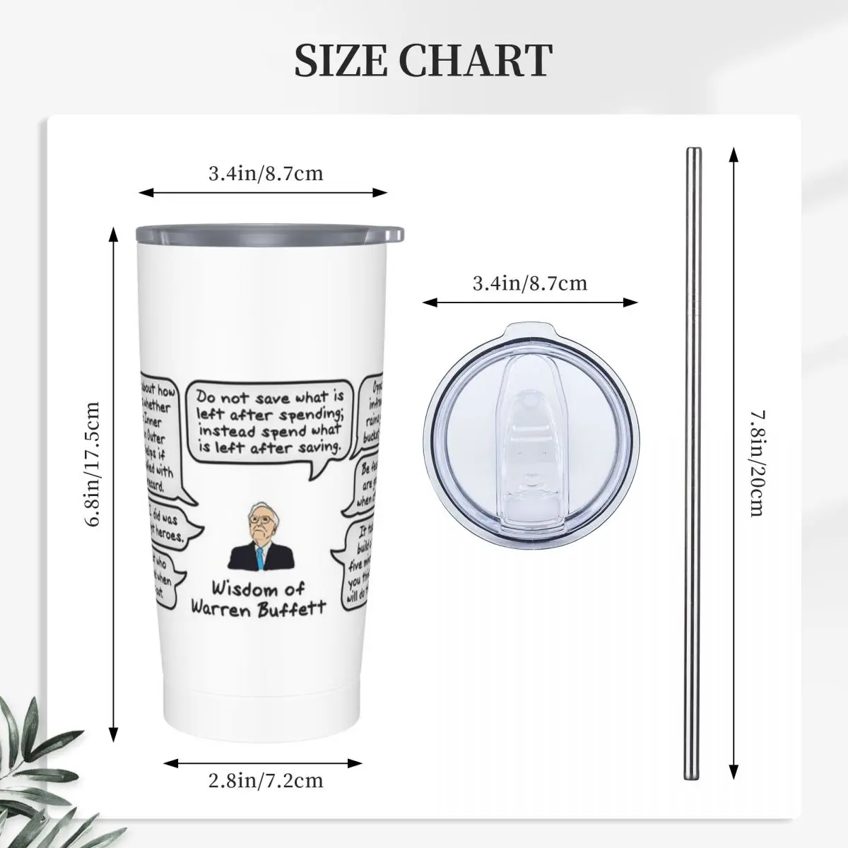 Wisdom Of Warren Buffett Stainless Steel Tumbler Vacuum Insulated Mugs Thermal Cold Bottle Straw With Lid 20oz