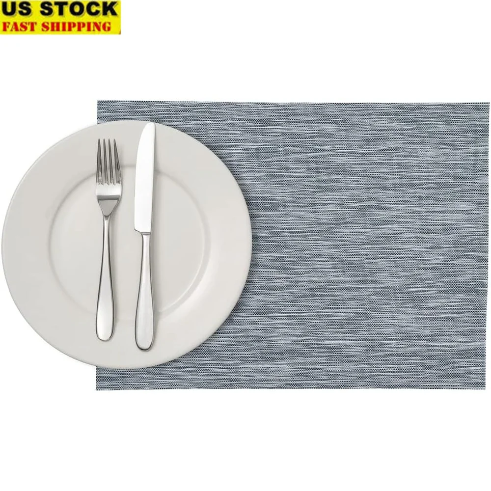 

Woven Vinyl Placemats Set of 6 Rectangle Table Mats Stain-Resistant Easy to Clean Durable Gray Tableware Accessories