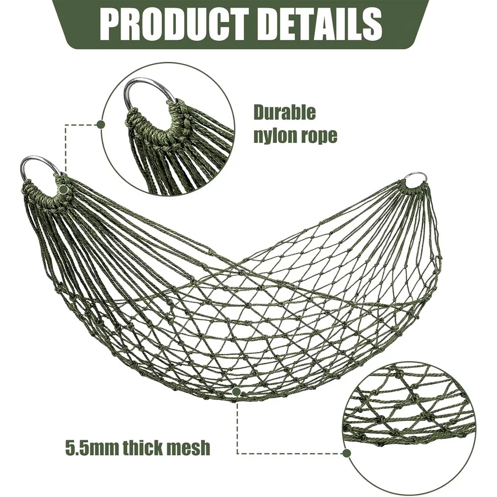 Travel Hammock,Camping Hammock, Outdoor Sport Hammock Army Green Net Mesh Nylon Sleeping Bed