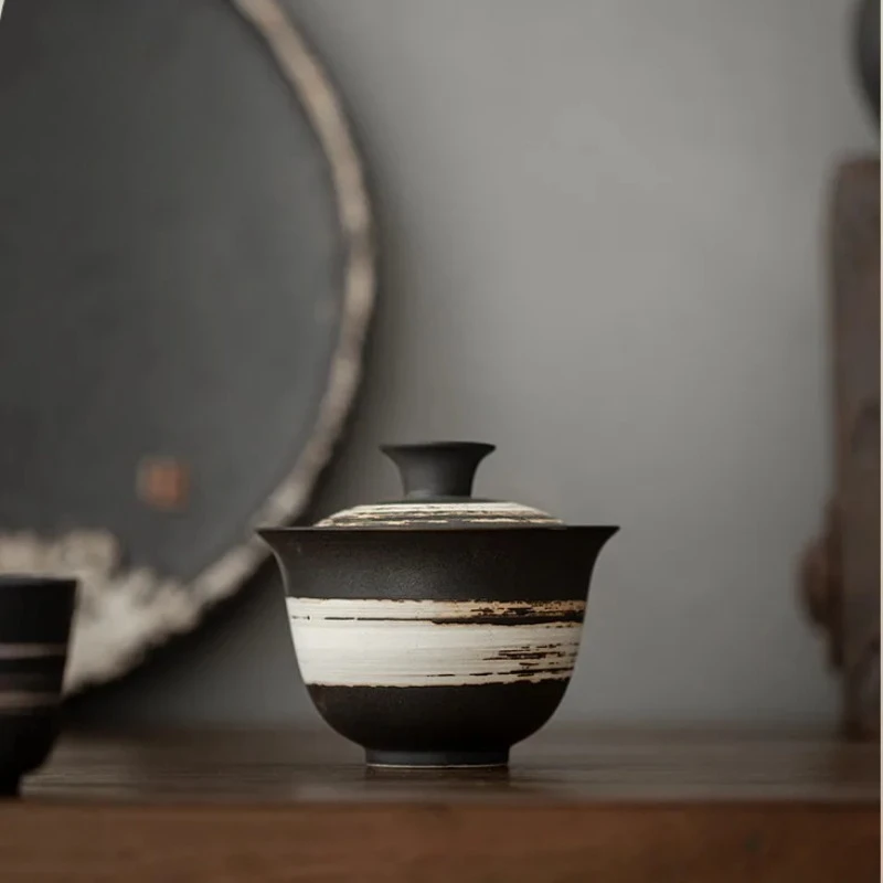 Wabi Sabi Tea Tureen Porcelain Chawan Gaiwan Chinese Cover Bowl Tableware Saw Clay Puer Tea Cup Set Supplies Jingdezhen Tea Tool