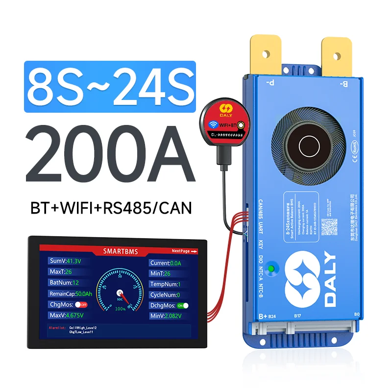 DALY Smart bms 4S 12V 8S 24V 16S 48V 100A 150A 200A LiFePo4 Actieve Balans BMS voor lithiumbatterij met LCD RS485 UART BT WIFI