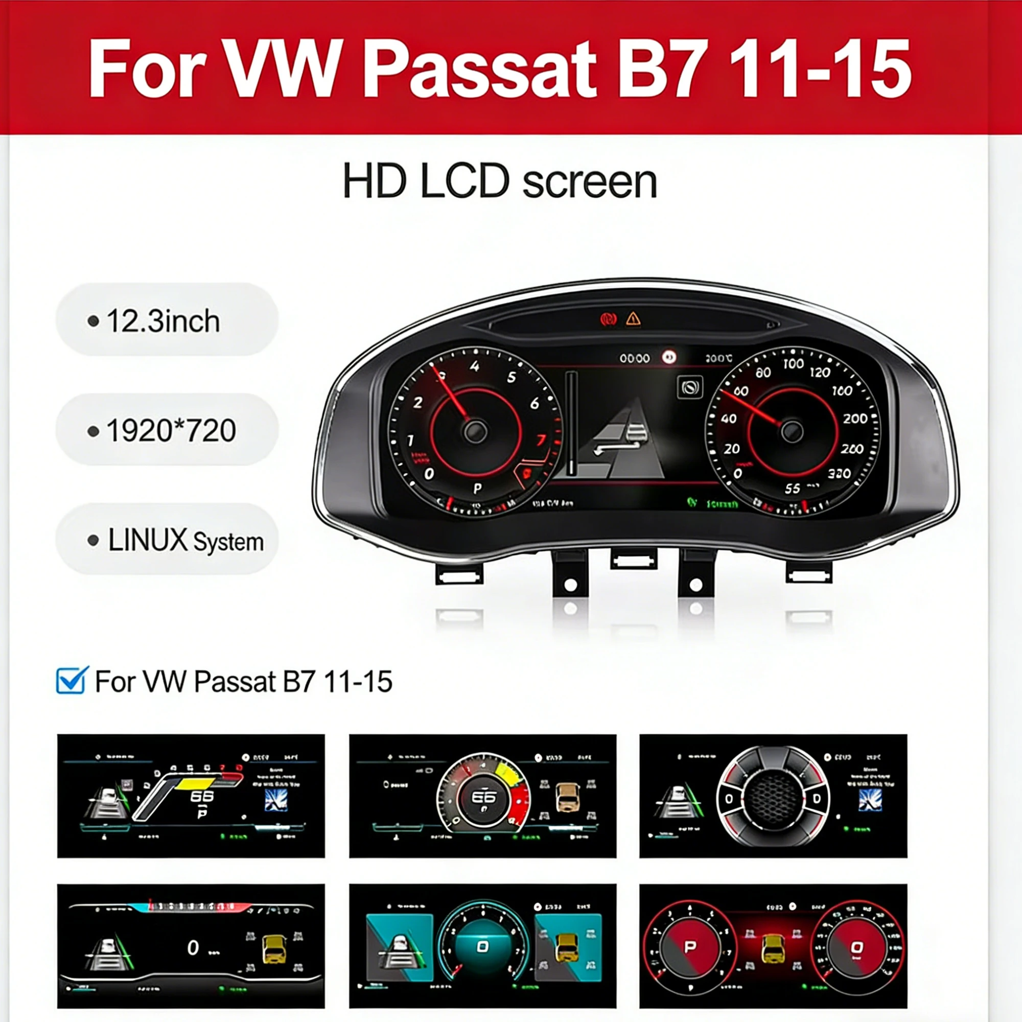 Car HUD LCD Cluster instrument multimedia dashboard Modification For Volkswagen VW Passat B7 2011-2015 Mulitmedia Panel