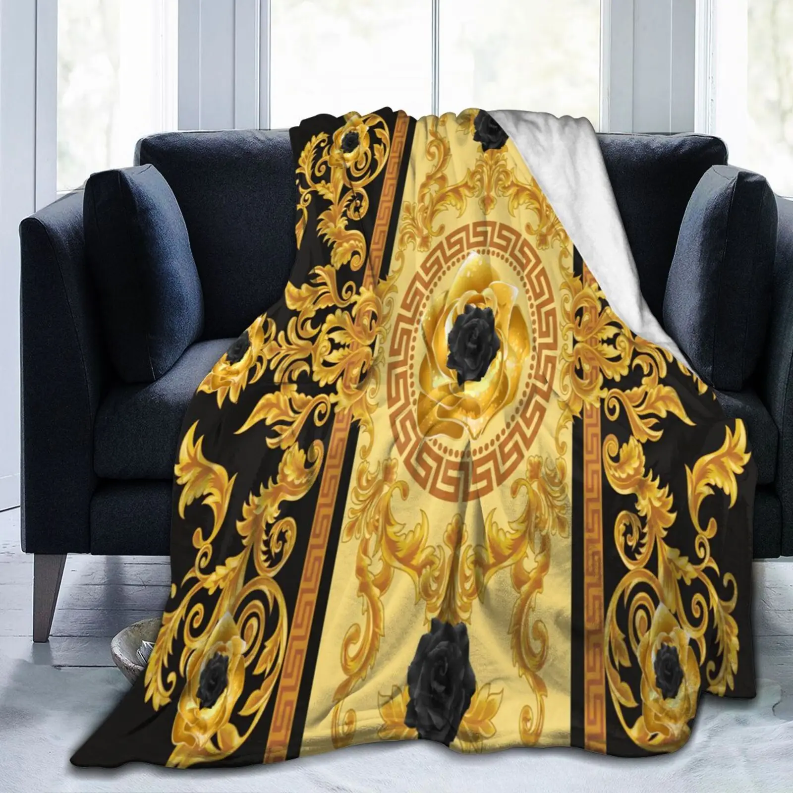 Yellow Rose And Bees Vintage Kitsch Baroque Scarves Sofa Bed Flannel Fleece Blanket Plush Bedding Pink Blue Blanket for Beds