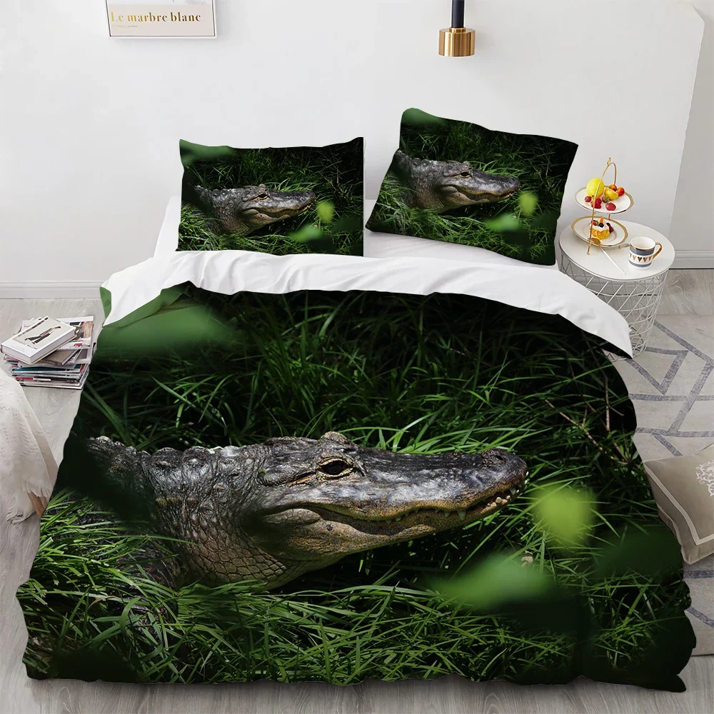 Crocodile Duvet Cover Wild Alligator Print Bedding Set For Boys Girls Teens Ultra Soft Wildlife Animal Comforter Cover Bed Decor