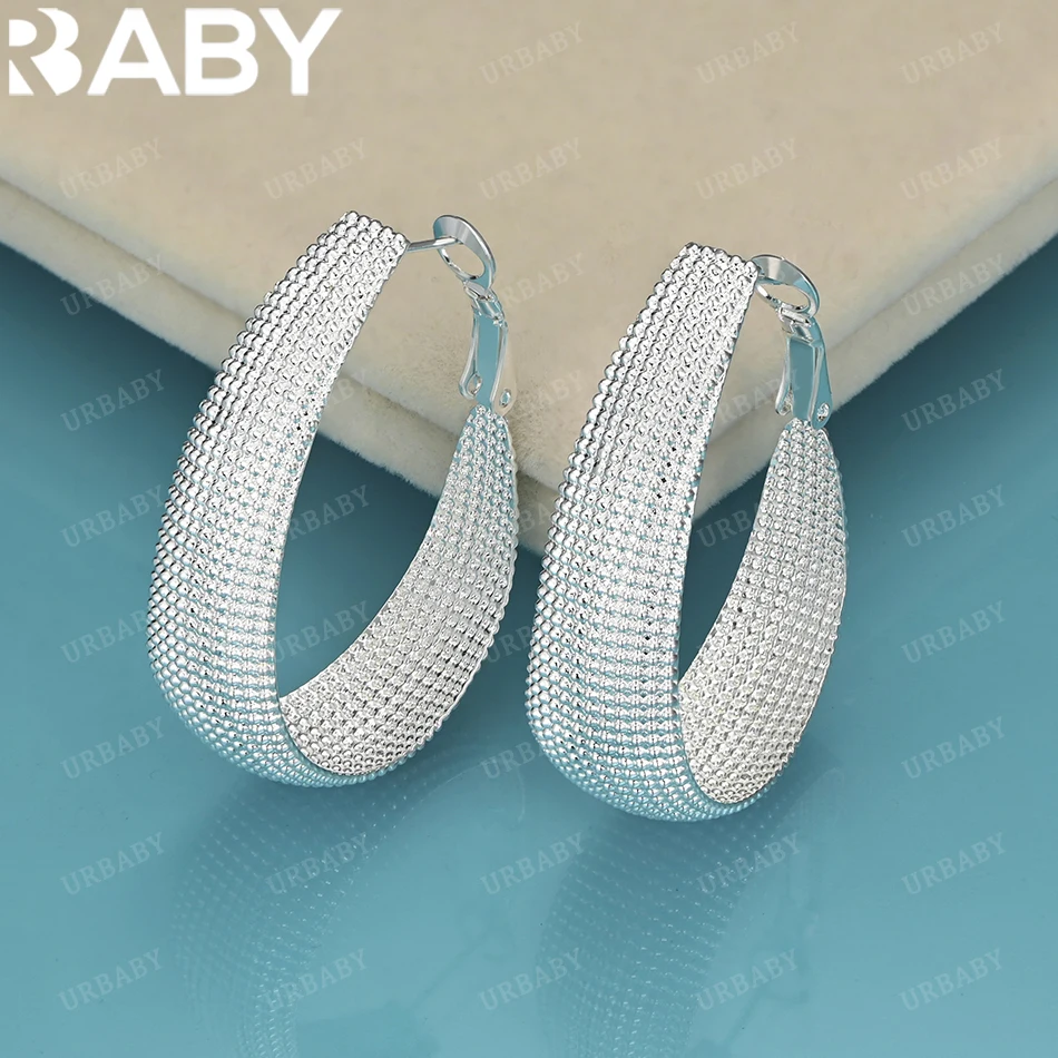 

URBABY 925 Sterling Silver 30mm Water Drop Hoop Earring Luxurious Texture Accessories For Women Jewelry Fashion Charm and Trend