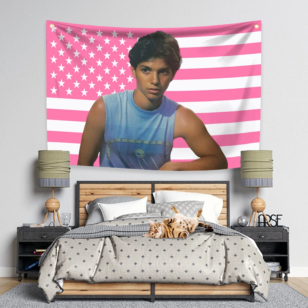 Ralph Macchios Tapestry Pink American Flags Popular Actor Art Wall Hanging Decor Banners Room Aesthetic Teen Home Tapestry