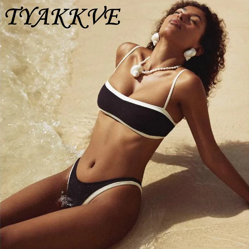 

TYAKKVE 2024 New Strapless Swimsuit Women's High Waisted Sexy Large Chest Gathered Color Matching Triangle Pants Bikini Swimwear