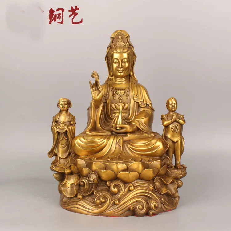 GOOD HOME SHOP bless Safety luck Talisman efficacious TONGZI Guanyin Bodhisattva Buddha brass statue