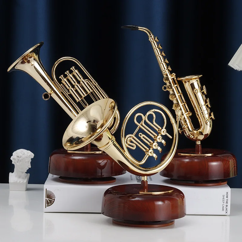Retro Violin Saxophone Statue Figurine Band Musical Instrument Sculpture Music Equipment Crafts Home Living Room Decoration Gift
