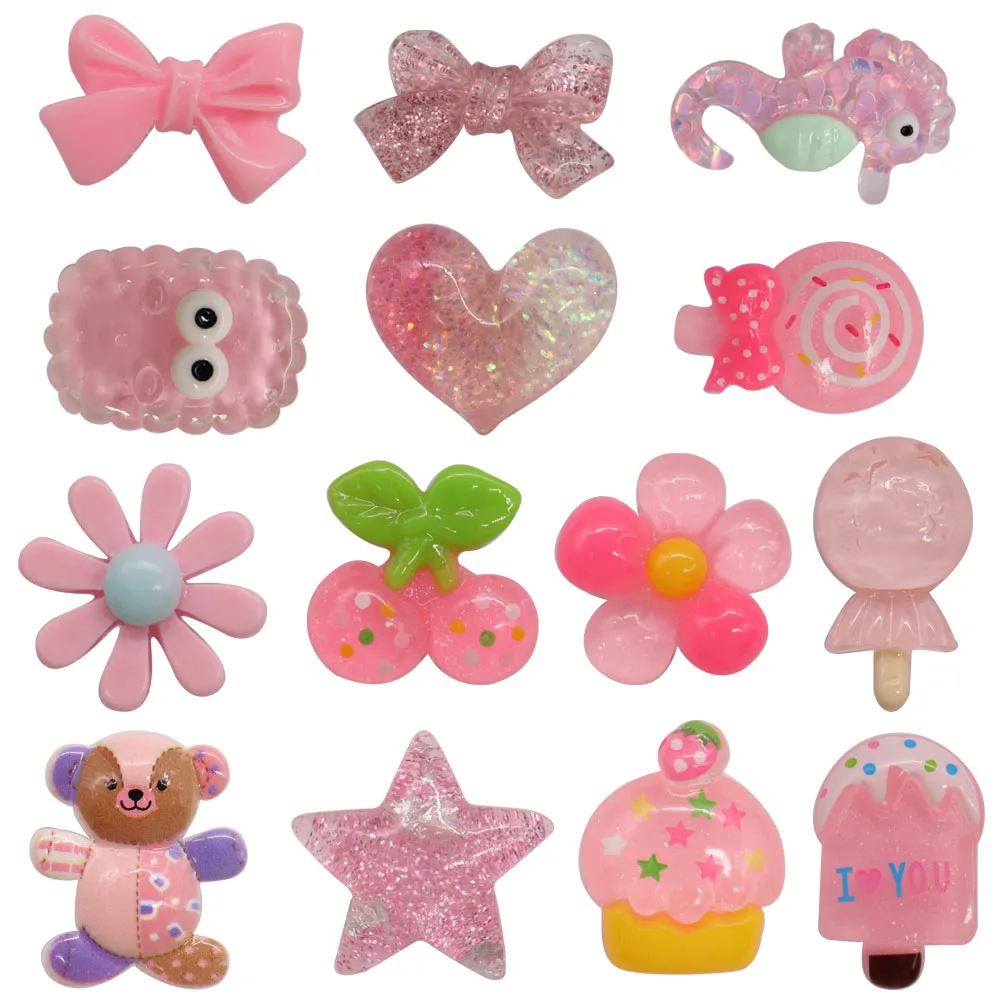 Single Sale 1-14pcs Shoe Charms Pink Lollipop Bow Star Heart Cake Flower Accessories Resin Shoes Decoration DIY Fit Wristbands