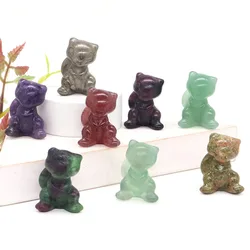 30mm Cartoon Alien Cat Statue Natural Healing Crystals Stone Carving Cute Animal Figurine Crafts Home Decor Ornament Kids Gifts