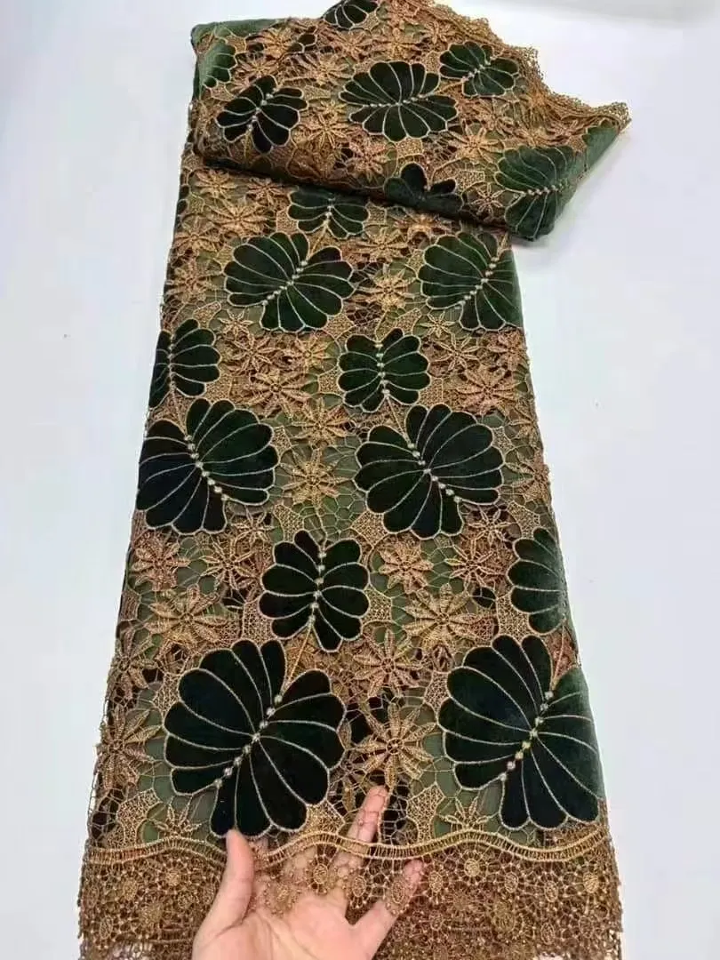 

2025 африканская бархатная кружевная ткань высокого качества гипюровый шнур бархатная кружевная ткань для нигерийского вечернего свадебного платья 5 ярдов