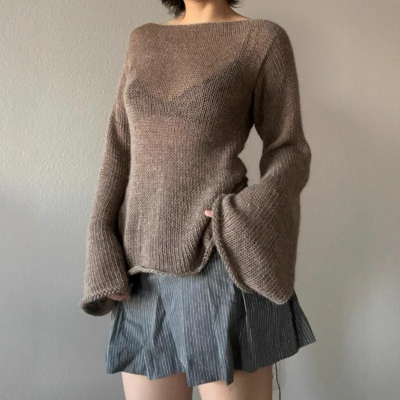 

Autumn New Women's Temperament Bell-sleeved Knitted Top Strappy Sexy Backless Sweater