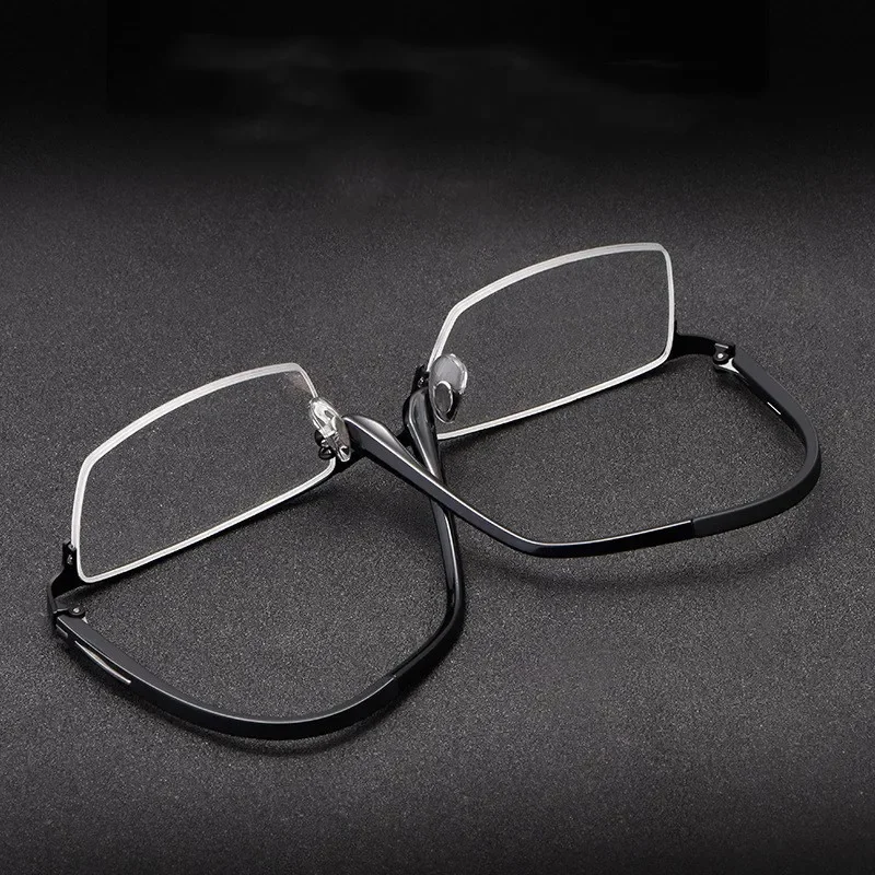 OLLYMURS, montura de gafas de aleación de titanio súper resistente a la moda, gafas de media montura graduadas ópticas informales de negocios para hombres P9916