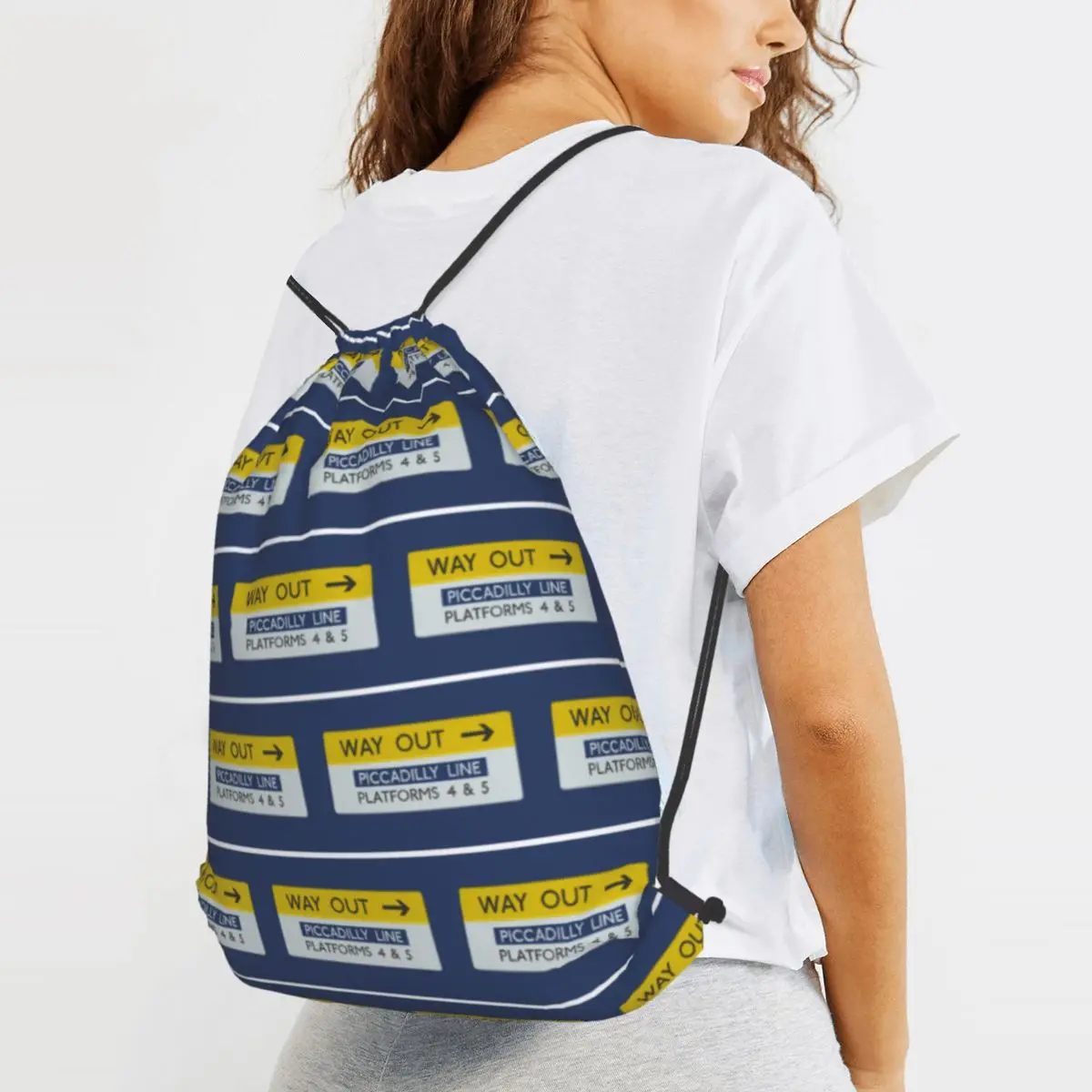 London Underground Way Out Sign Backpacks Portable Drawstring Bags Sports Bag Book Bags for Travel Students