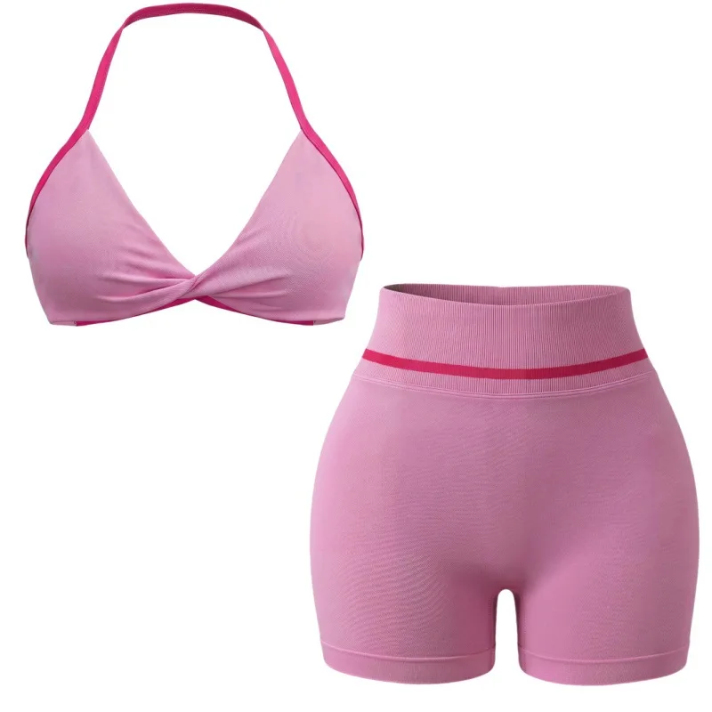 Women Elastic Tight Cross Back Sports Bra Shorts Set Outdoor Cycling Running Pilates Gym Multi-scene All-match Casual Fitness