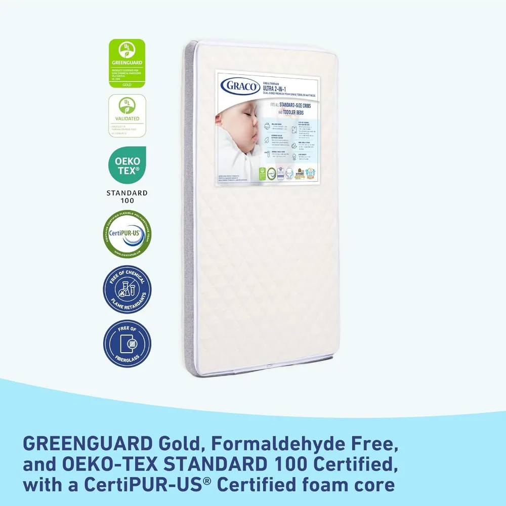 Ultra 2-in-1 Premium Dual-Sided Crib & Toddler Mattress - GREENGUARD Gold and Oeko-TEX Standard 100 Certified,