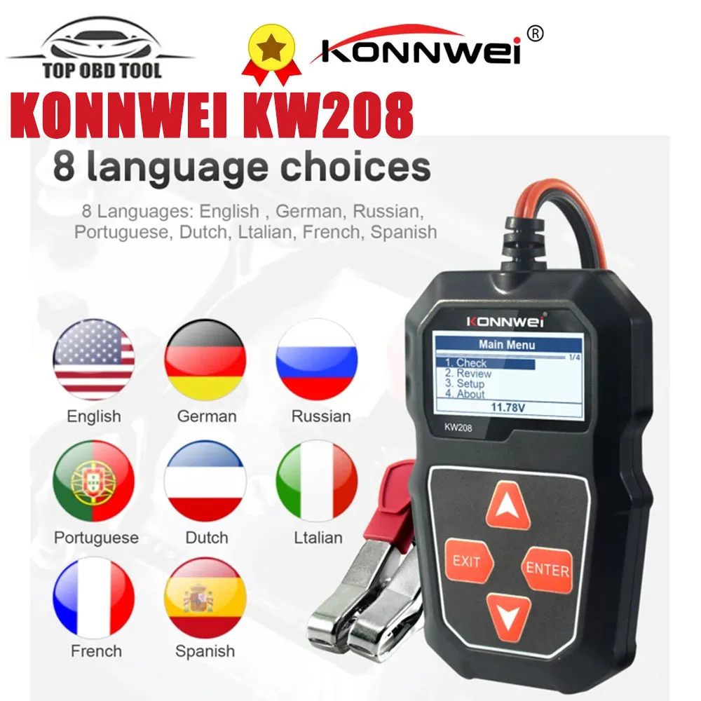 KONNWEI KW208 Car Battery Tester 12V 100 to 2000CCA Cranking Charging Circut Tester Battery Analyzer 12 Volts Battery Tool BM550