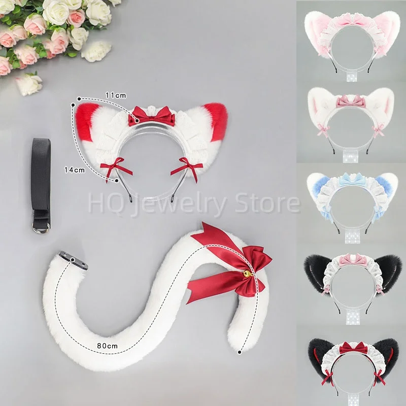 Realistische kat oor hoofdband staart set handgemaakte pluche cosplay kit voor anime-conventies Halloween harige kostuums