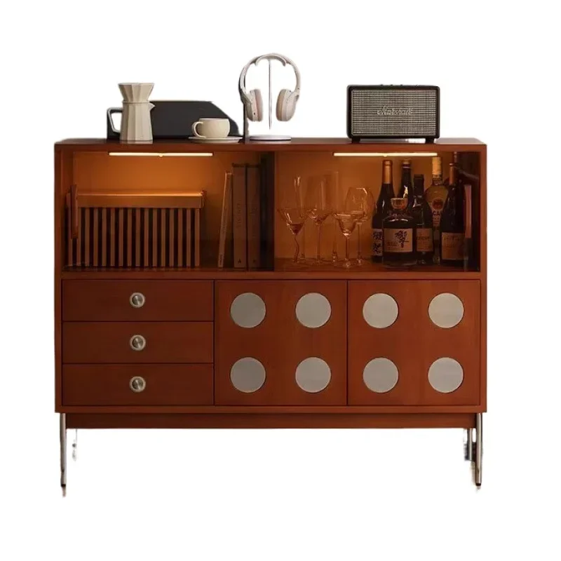 

Nordic medieval solid wood dining side cabinet tea cabinet living room locker storage cabinet light luxury glass wine