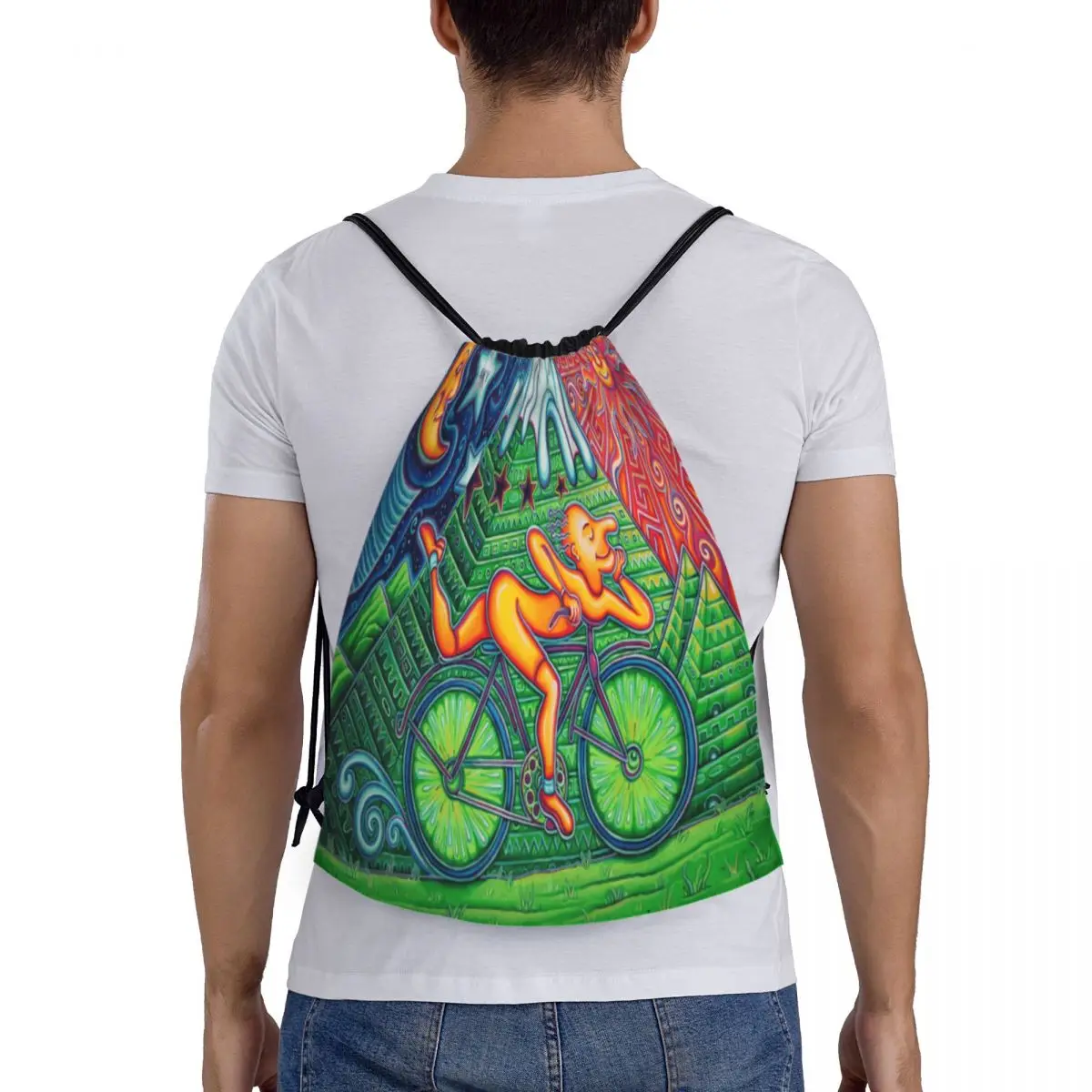 مخصص ألبرت هوفمان LSD دراجة يوم الرباط على ظهره النساء الرجال رياضة الرياضة Sackpack حقيبة تسوق كيس