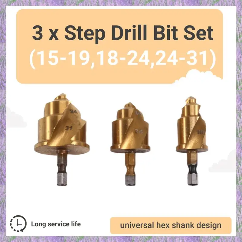 ดอกสว่านเจาะขึ้นรูปทรงกรวย A63K-3Pcs ขนาด 20/25/32 มม. พร้อมตัวจำกัดการหมุน สำหรับเจาะท่อ PPR และงานรีมมิ่งท่อน้ำ