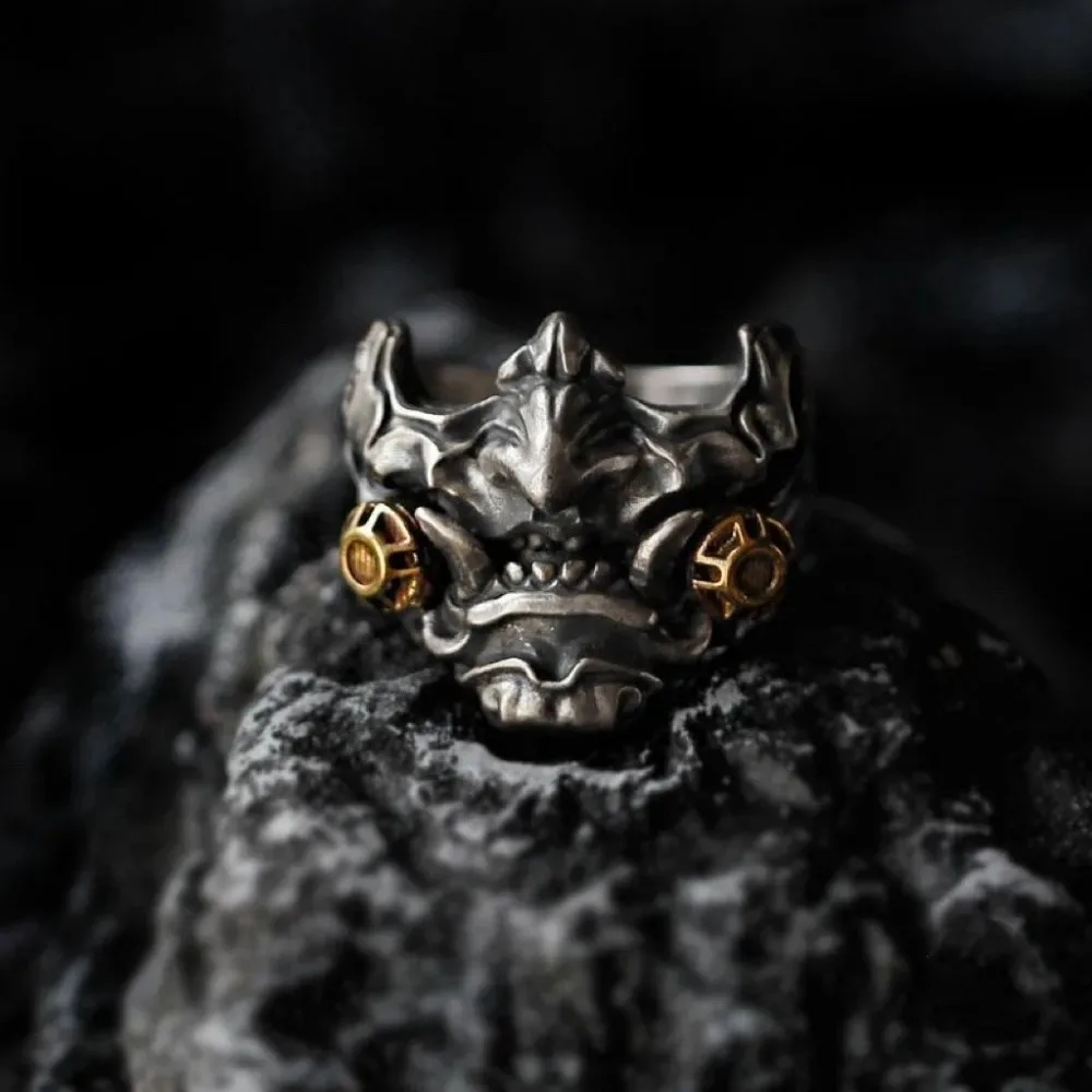 

Vintage Cyberpunk Samurai Mask Domineering Rings Men's Fashion Trend Mechanical Future Simple Retro Personality Accessories Gift