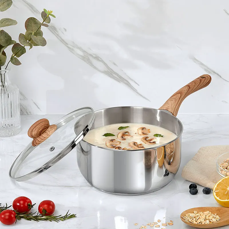 Sartén para salsa de acero inoxidable con tapa de vidrio, sartén antiadherente para salsa de 2QT y 3QT, olla para cocinar sopa, utensilios de cocina de inducción para salsa y estofado