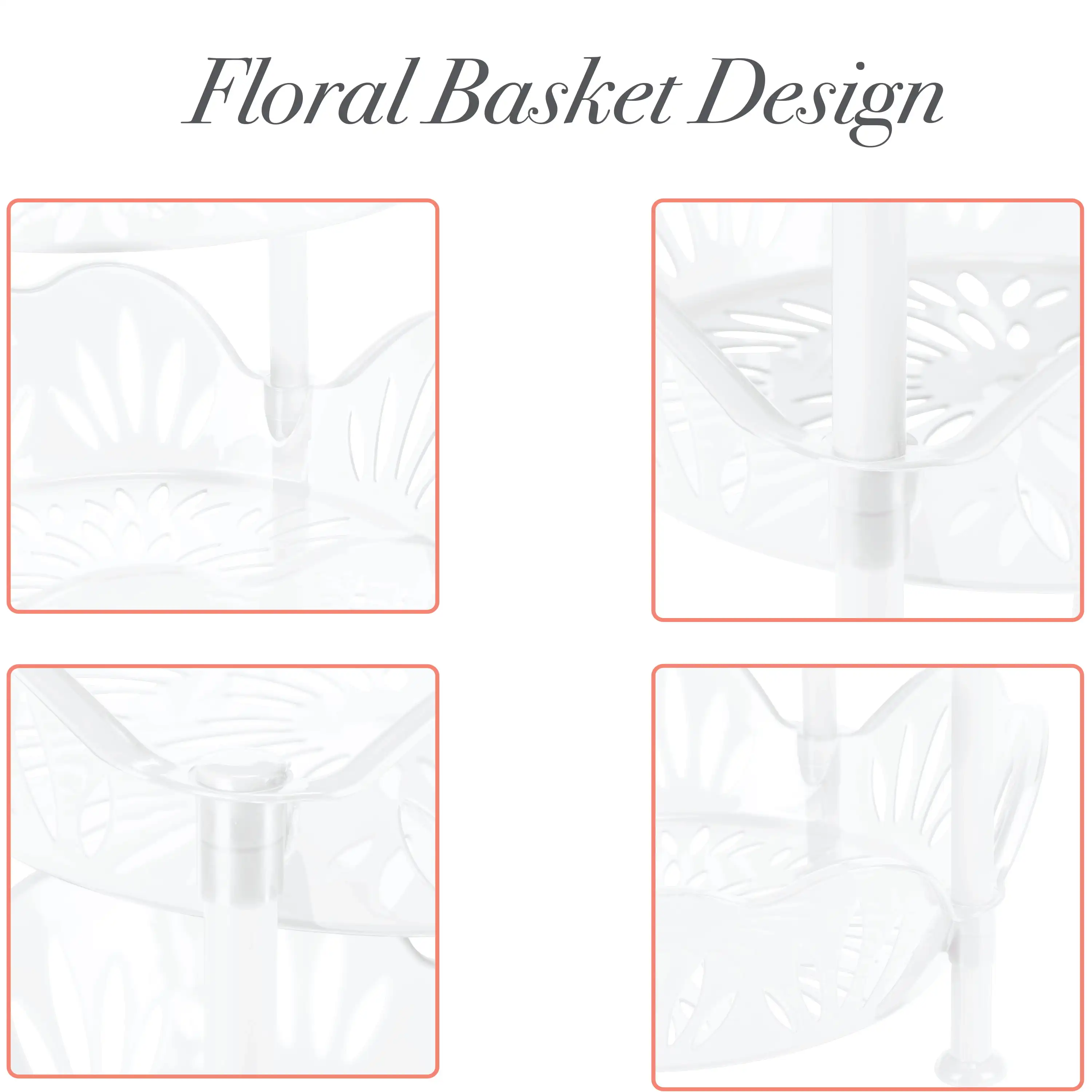 Kitchen Details 4 Tier Large Plastic Basket Shelf Organizing Rack, White