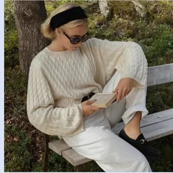 24 year Nordic loose lazy style Fried Dough Twists pattern round neck pullover cashmere pullover sweater