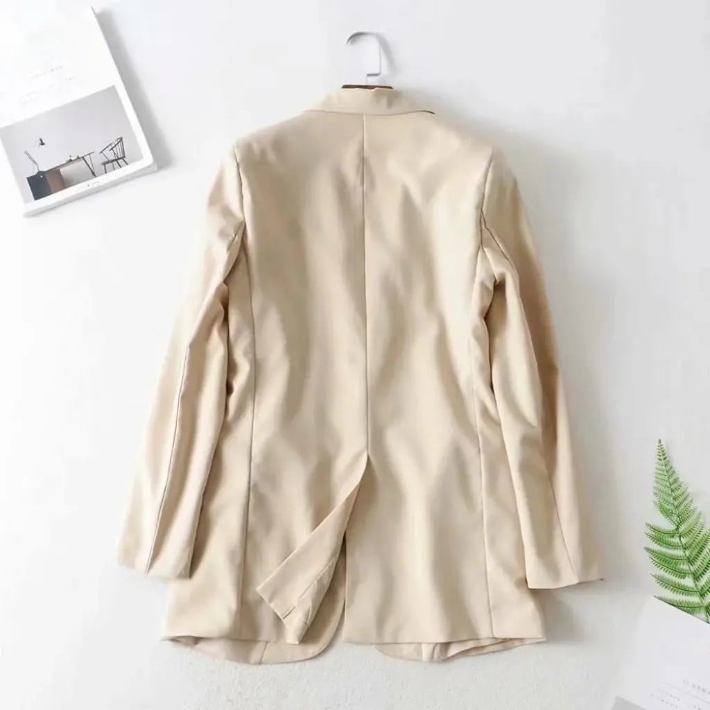 

Beaver Women's Slim Fit Mid-Length Long-Sleeved Suit Jacket Autumn Lapel One Button Fashion Top