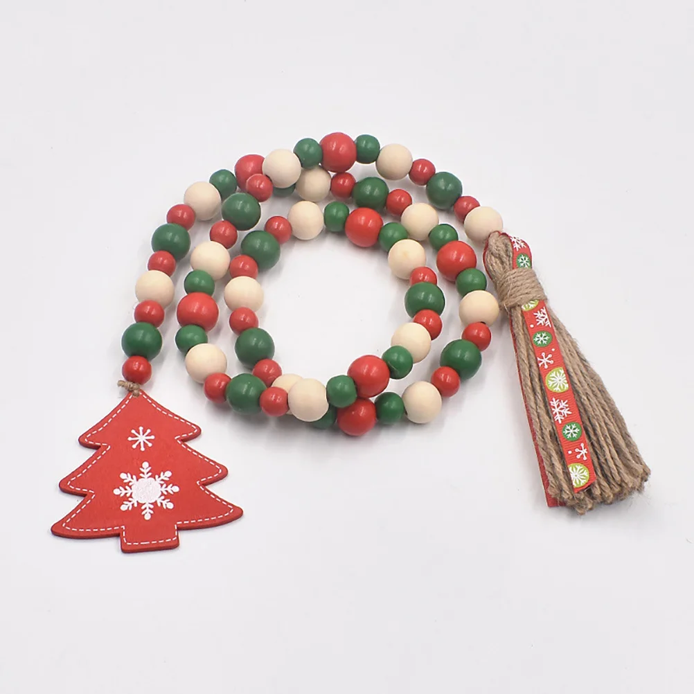 Natal grânulo de madeira guirlanda fazenda contas borla decoração de madeira para árvore parede janela porta pendurado decoração festa de férias