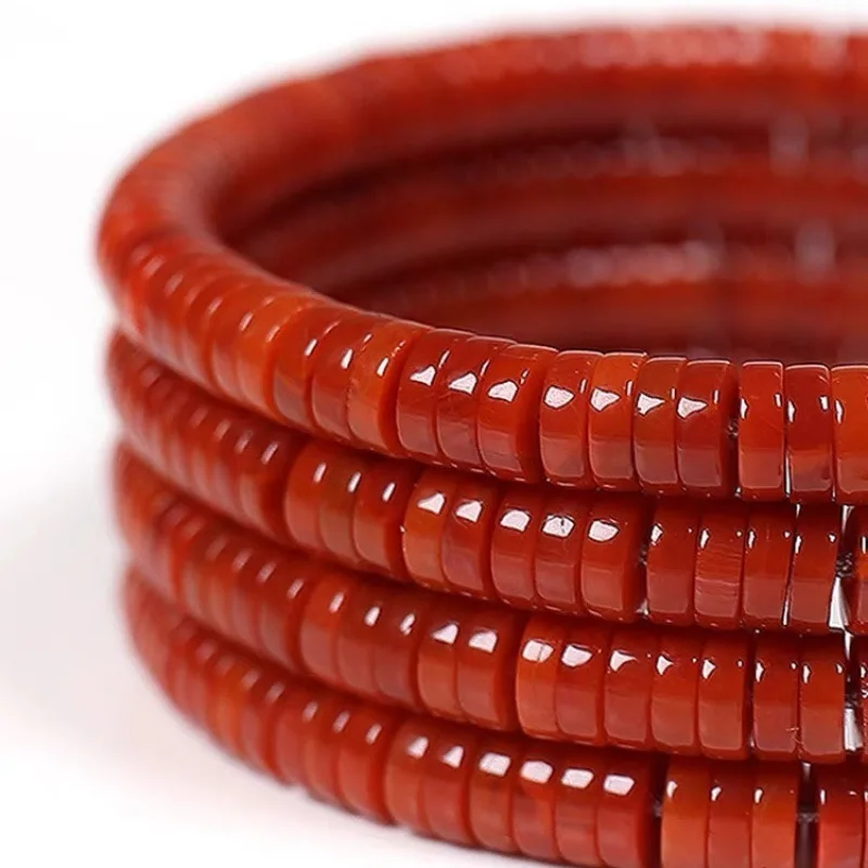 Natural Wasi Fine Straight Cut South Red Spacer Bead Full Meat Gasket Antique Curios Bracelet Accessories Jewelry Beads 6x2.6mm
