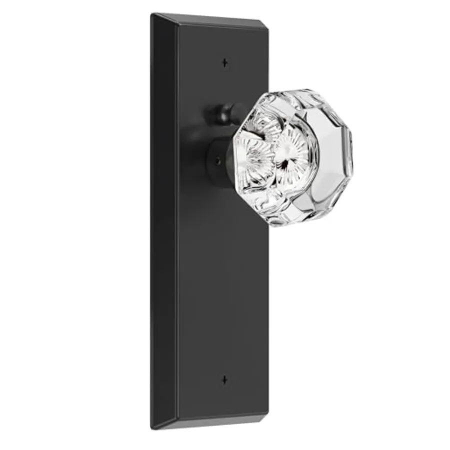 

Glass Door Knobs for Interior Doors - Vintage Crystal Bedroom and Bathroom Door Knob with Lock - Diamond Cut Door Handle - Fini