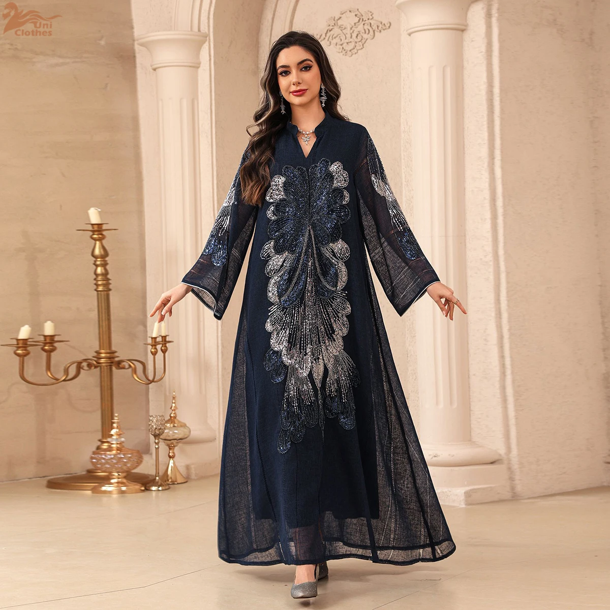 

Luxury Sequins Dubai Abaya for Women Ramadan Arabic Muslim Modest Traditional Dress Islamic Party Jalabiya Turkey Kaftan Robe