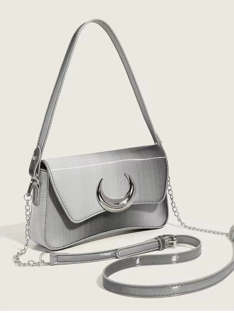 JIAERDI Y2k Silver Handbags Women 2023 High Street Chain Half Moon Shoulder Bag Female Vintage Harajuku Messenger Bags Aesthetic