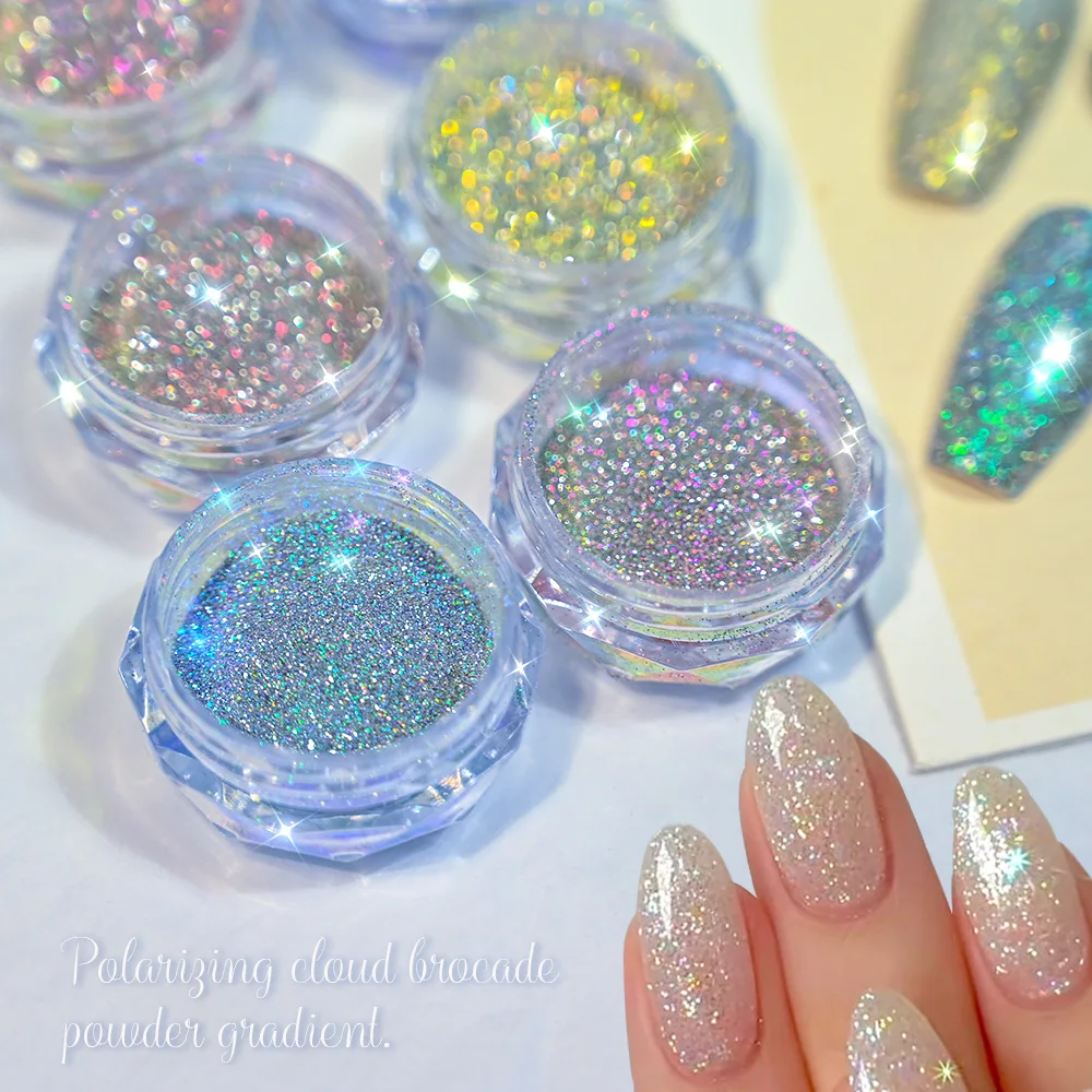 6 scatole/set polvere glitter per unghie super brillante 0,4 g/barattolo camaleonte Aurora Sparkle Diamond manicure polvere cromata pigmento glitter fine