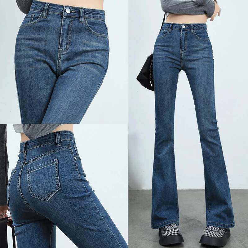 

Girls Fashion High Waisted Jeans Woman Clothing Ladies Casual Streetwear Lim-Fit Denim Trousers Female Vintage Bell-bottoms 6286