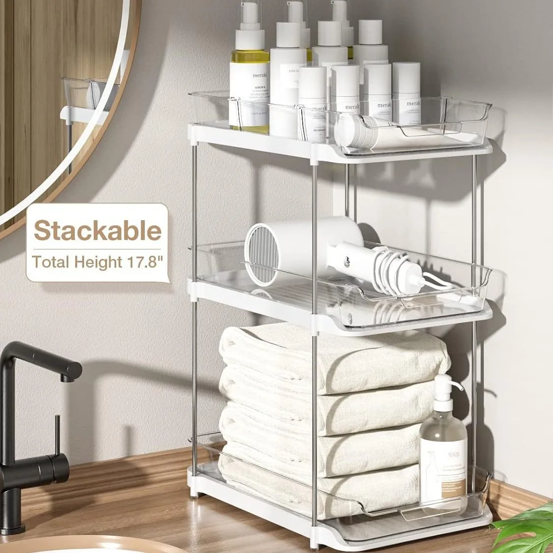 Multi-layer Kitchen Storage Rack PET Transparent Cosmetic Storage Box Desktop Drawer Storage Box Bathroom Under Sink Organizers