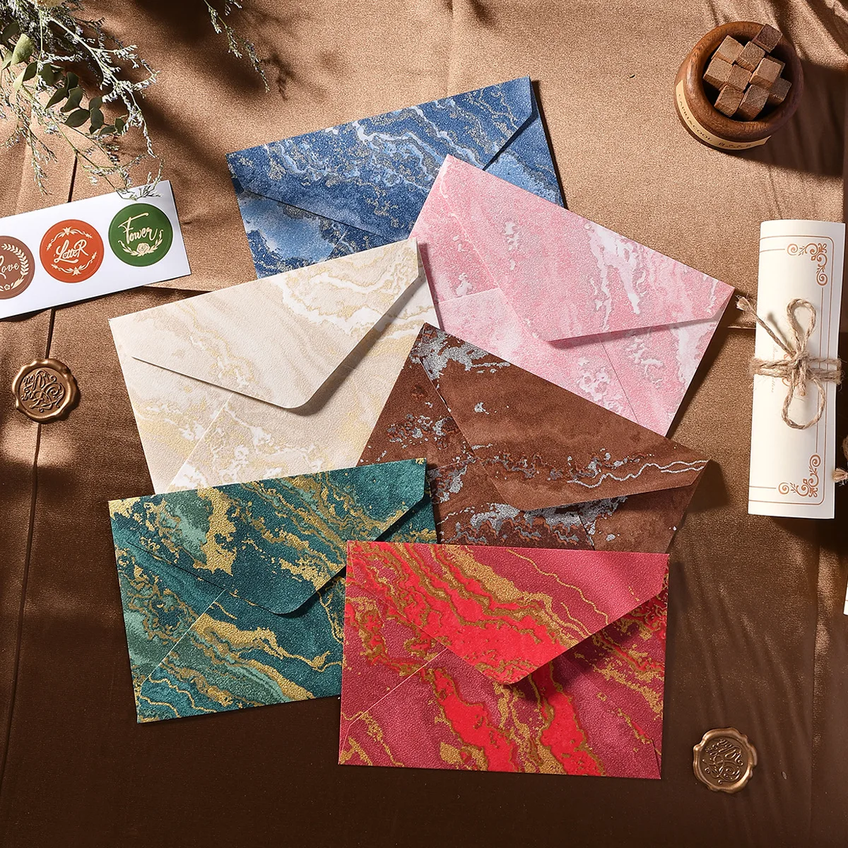 10pcs Gilded Embossed Strait Style Envelope & Paper Set - High-End Wax Seal Envelopes for Valentine/Wedding/Birthday
