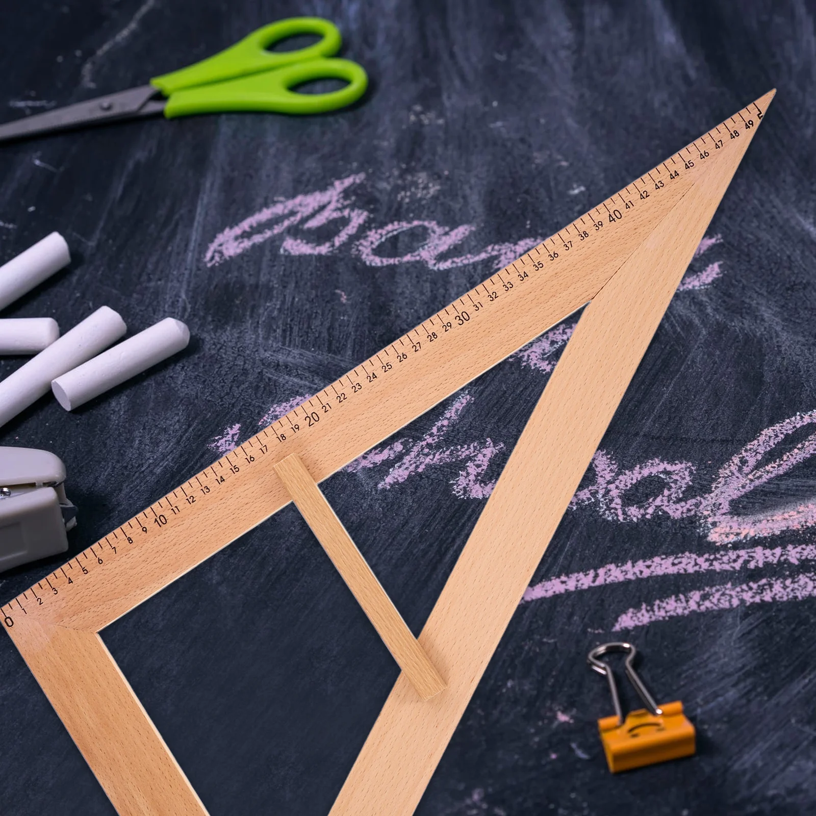 1pc Triangle Drawing Instrument Wooden Measuring Ruler For Teachers Classroom Teaching Aids Geometry Tool Blackboard Ruler