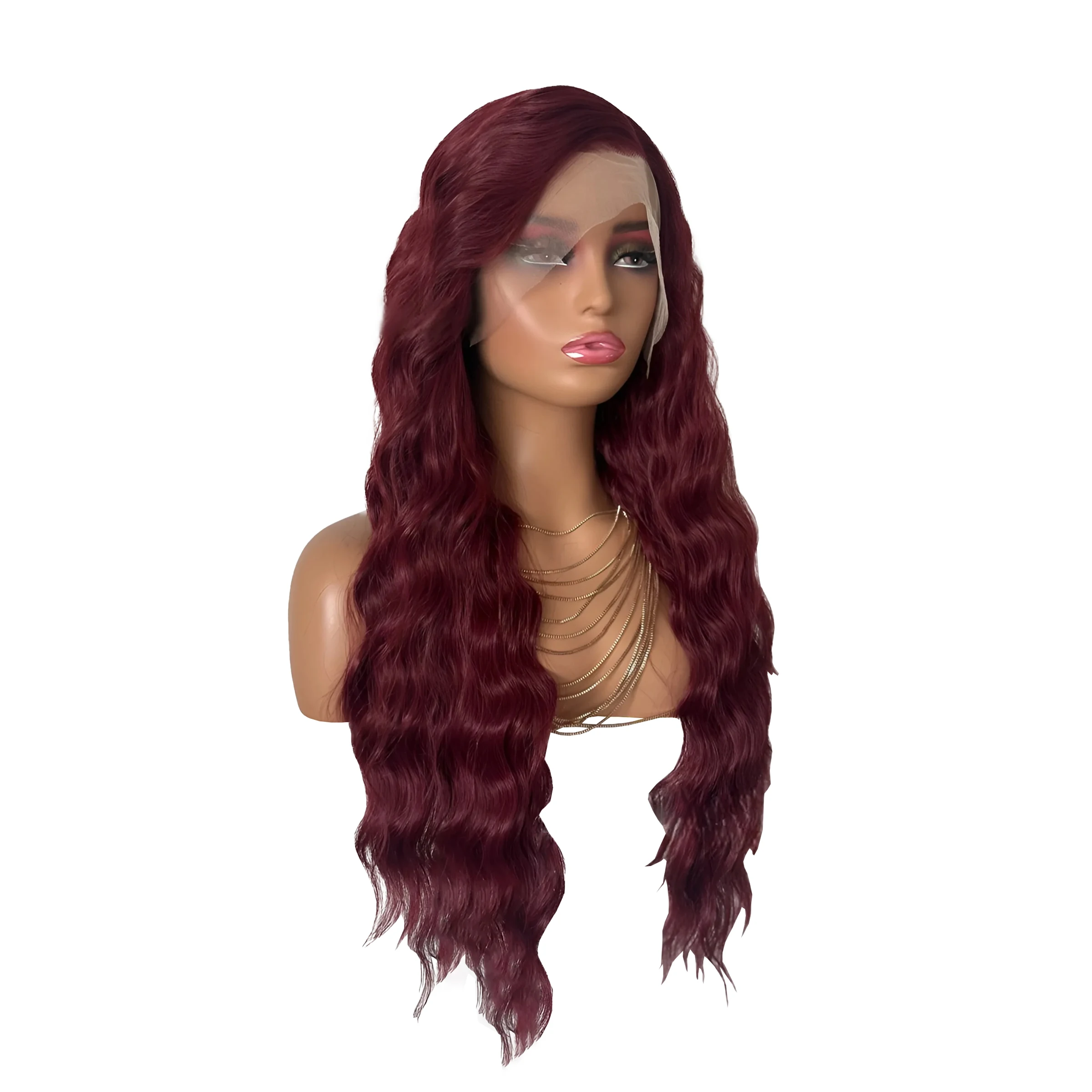 ลดราคา! ผมสังเคราะห์สีแดงไวน์ขนาด 18-26 นิ้ว แบบผูกเชือกด้านหน้า 13x4 เหมาะสำหรับวิกผมทอมือคุณภาพสูงสำหรับผู้หญิงในชีวิตประจำวัน