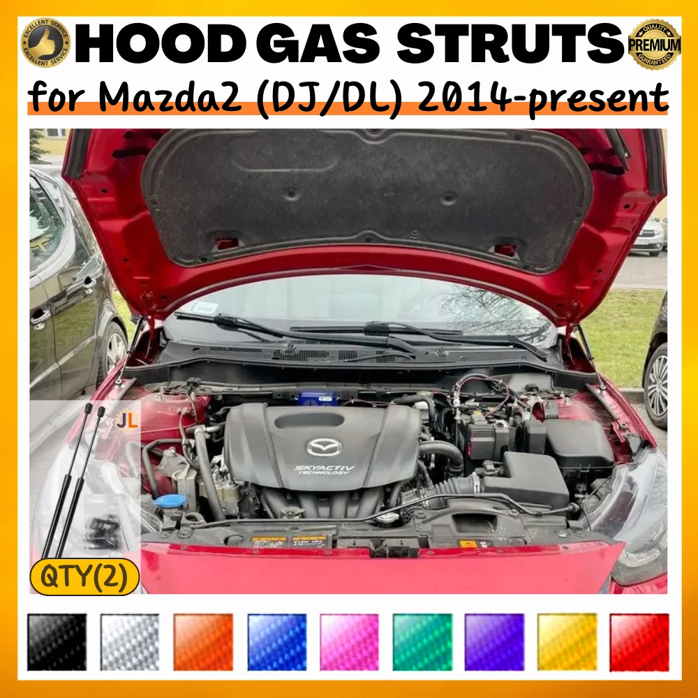 

Qty(2) Hood Struts for Mazda2 Demio (DJ/DL) 2014-present Front Bonnet Modify Gas Springs Shock Absorbers Lift Supports Dampers