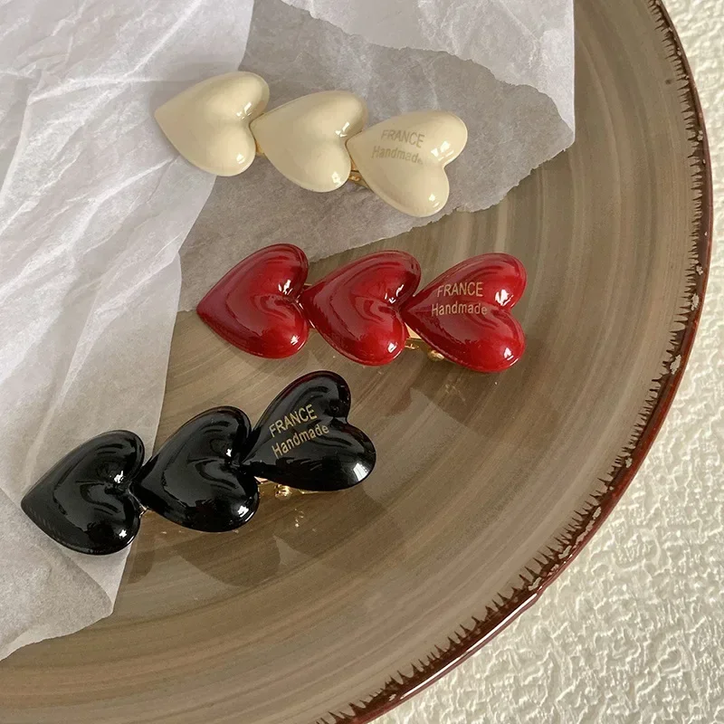 한국 슈퍼 귀여운 달콤한 하트 덕빌 클립, 사랑스러운 여성 소녀 앞머리 사이드 머리핀, 간단한 금속 헤어 스타일링 액세서리, 패션